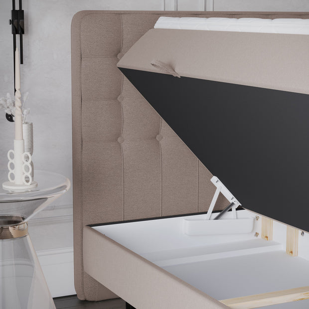 Johnsonstyle Pat rabatabil cu lada de depozitare, tapitat cu stofa, Annakie Boxspring Bej