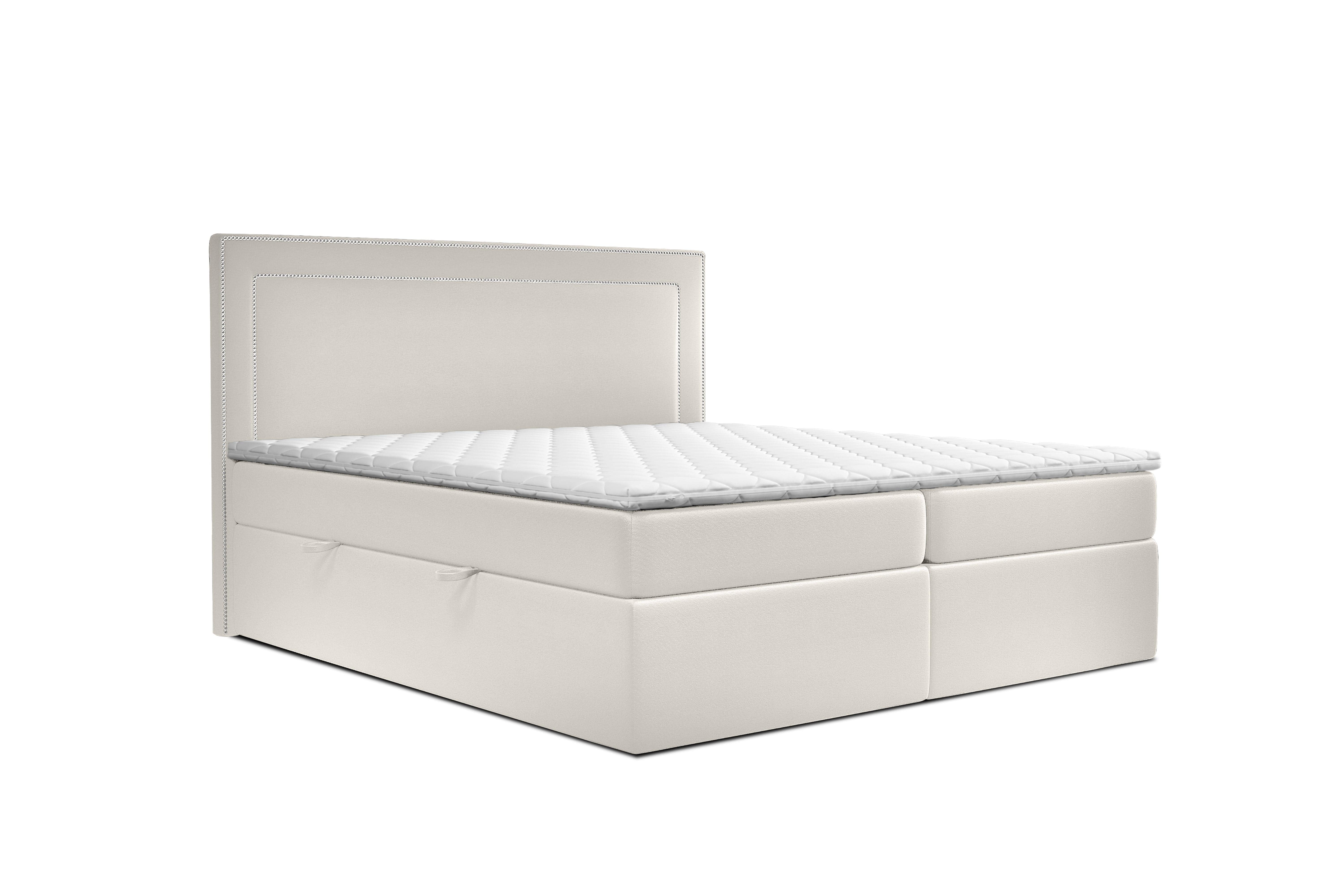 Pat rabatabil cu lada de depozitare, tapitat cu stofa, Annecy Boxspring Velvet Bej