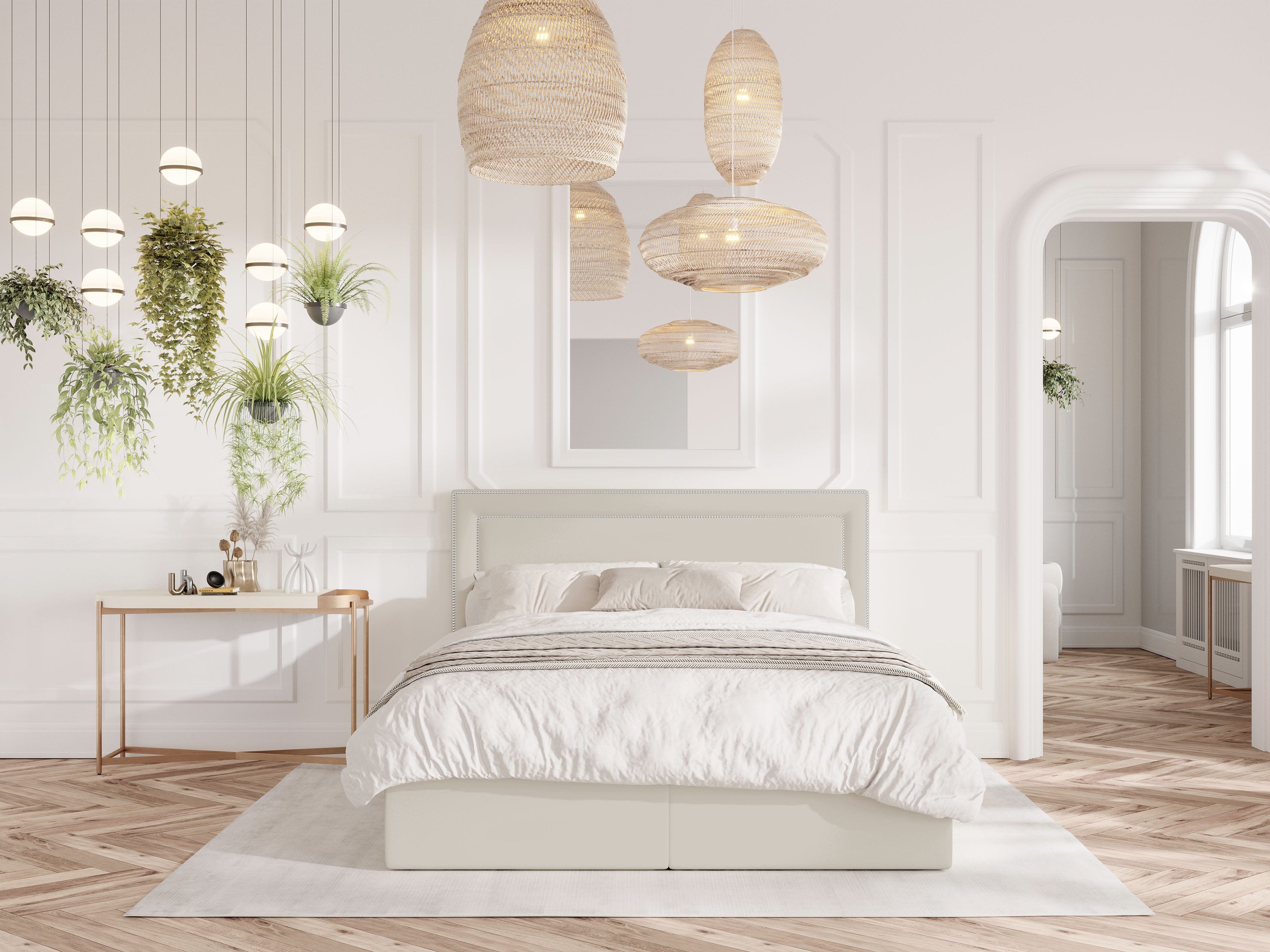 Pat rabatabil cu lada de depozitare, tapitat cu stofa, Annecy Boxspring Velvet Bej (2)