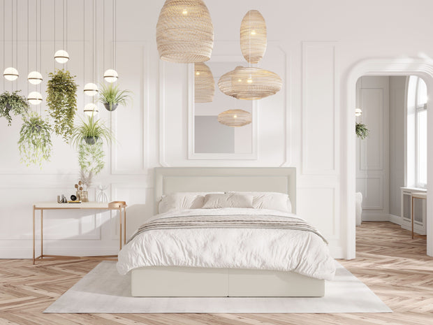 Pat rabatabil cu lada de depozitare, tapitat cu stofa, Annecy Boxspring Velvet Bej (2)