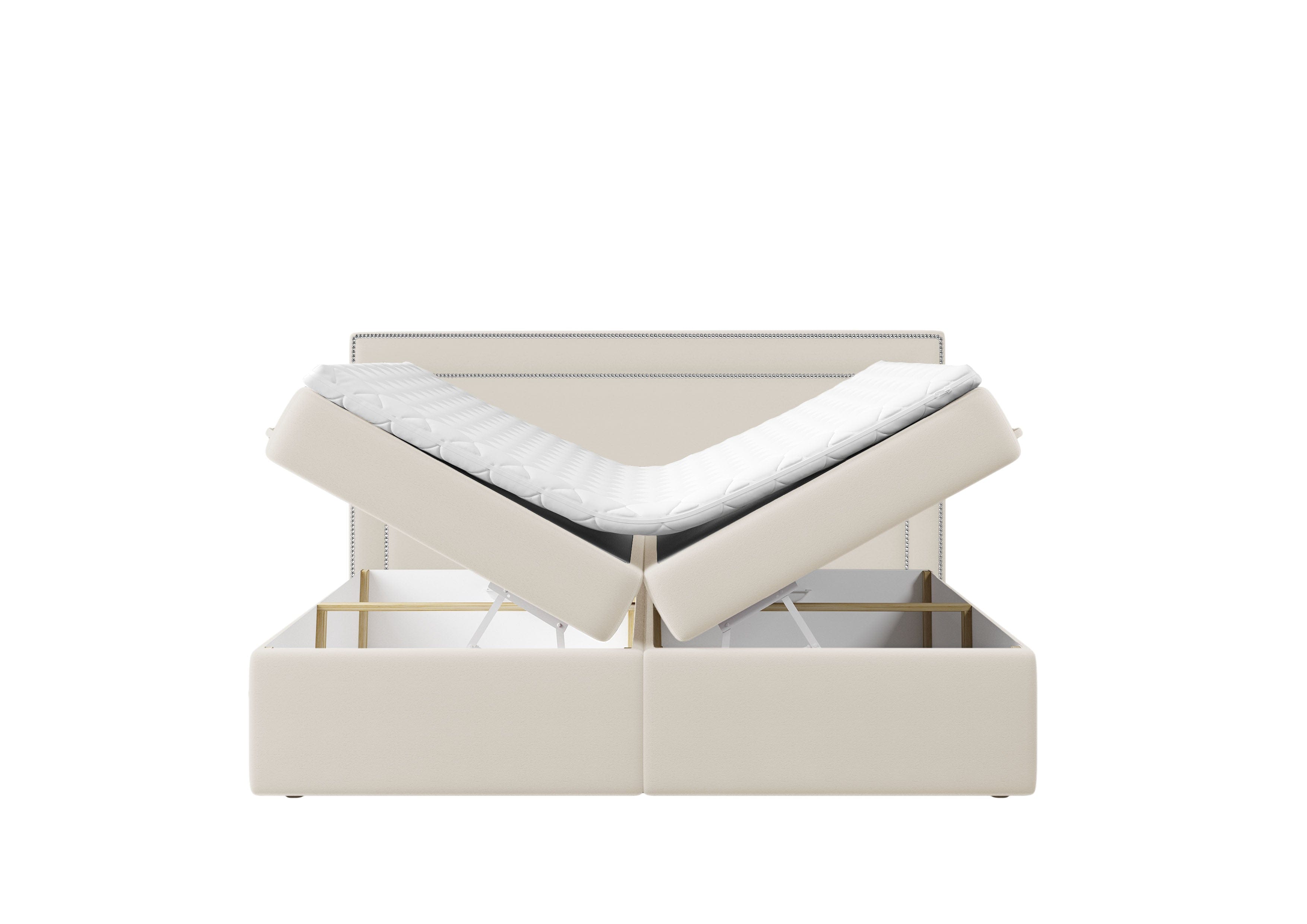 Pat rabatabil cu lada de depozitare, tapitat cu stofa, Annecy Boxspring Velvet Bej (3)