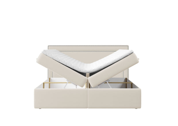 Pat rabatabil cu lada de depozitare, tapitat cu stofa, Annecy Boxspring Velvet Bej (3)