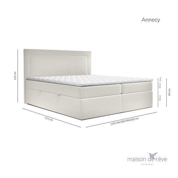 Pat rabatabil cu lada de depozitare, tapitat cu stofa, Annecy Boxspring Velvet Bej (6)