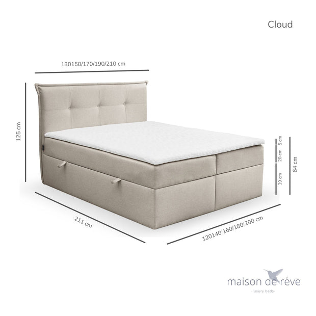 Pat rabatabil cu lada de depozitare, tapitat cu stofa, Cloud Boxspring Bej (2)
