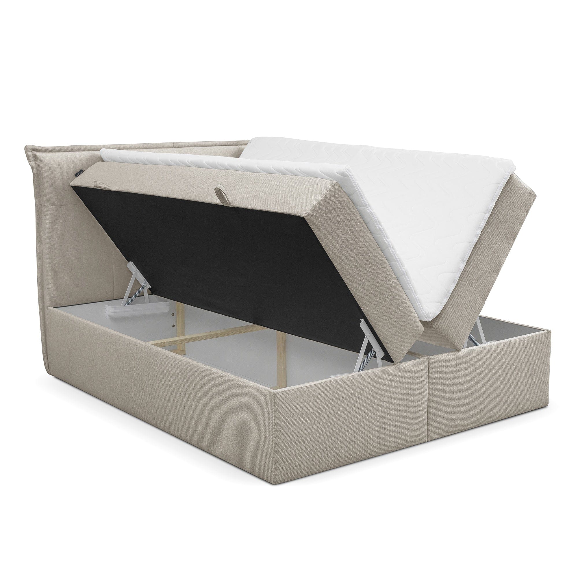 Johnsonstyle Pat rabatabil cu lada de depozitare, tapitat cu stofa, Cloud Boxspring Bej