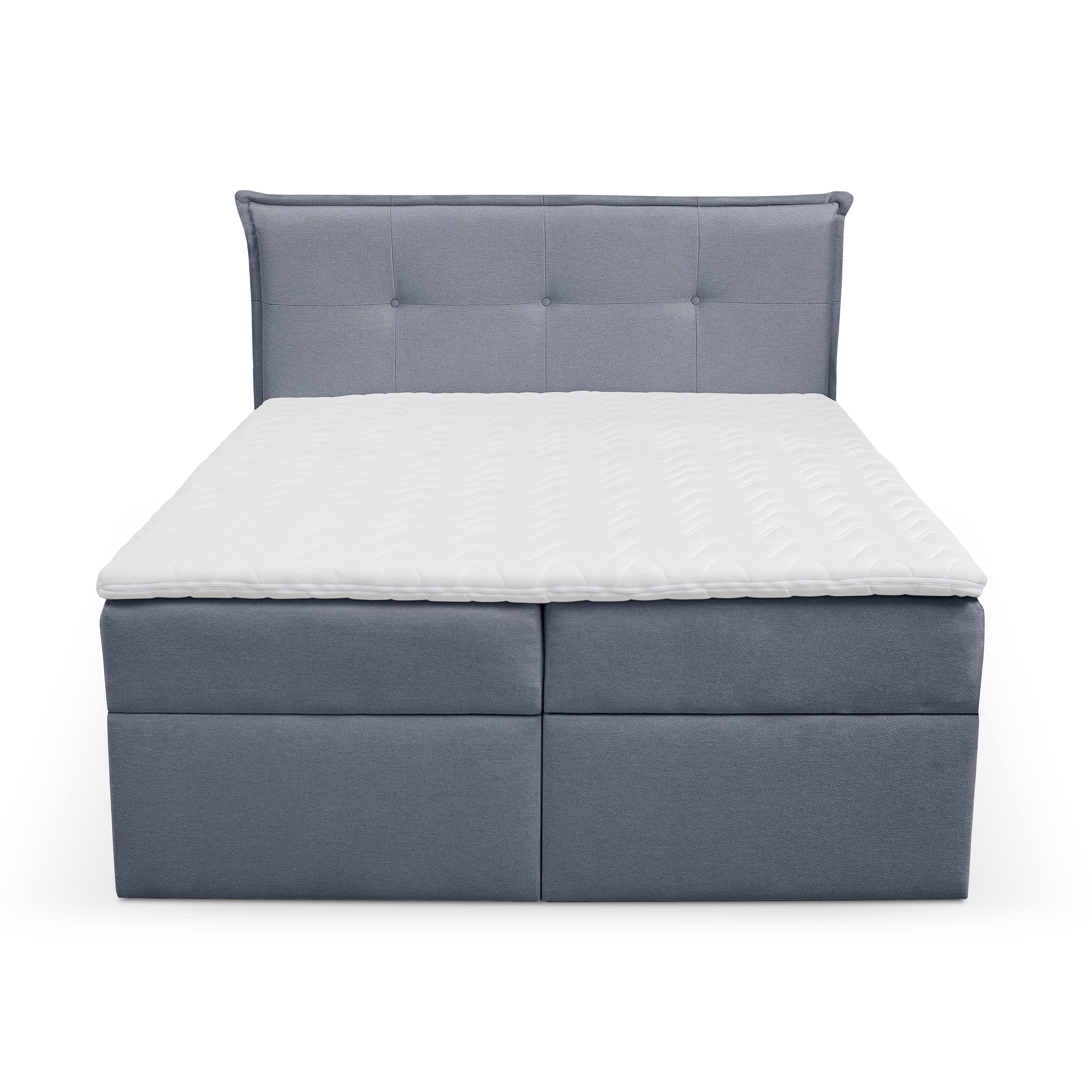 Pat rabatabil cu lada de depozitare, tapitat cu stofa, Cloud Boxspring Gri Bleu (1)