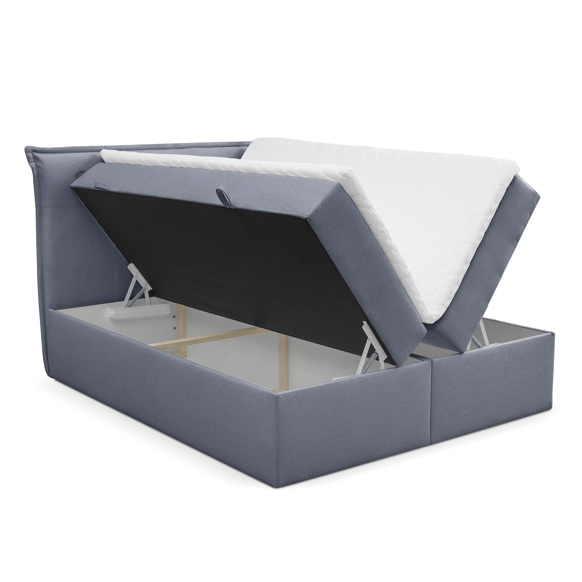 Johnsonstyle Pat rabatabil cu lada de depozitare, tapitat cu stofa, Cloud Boxspring Gri Bleu