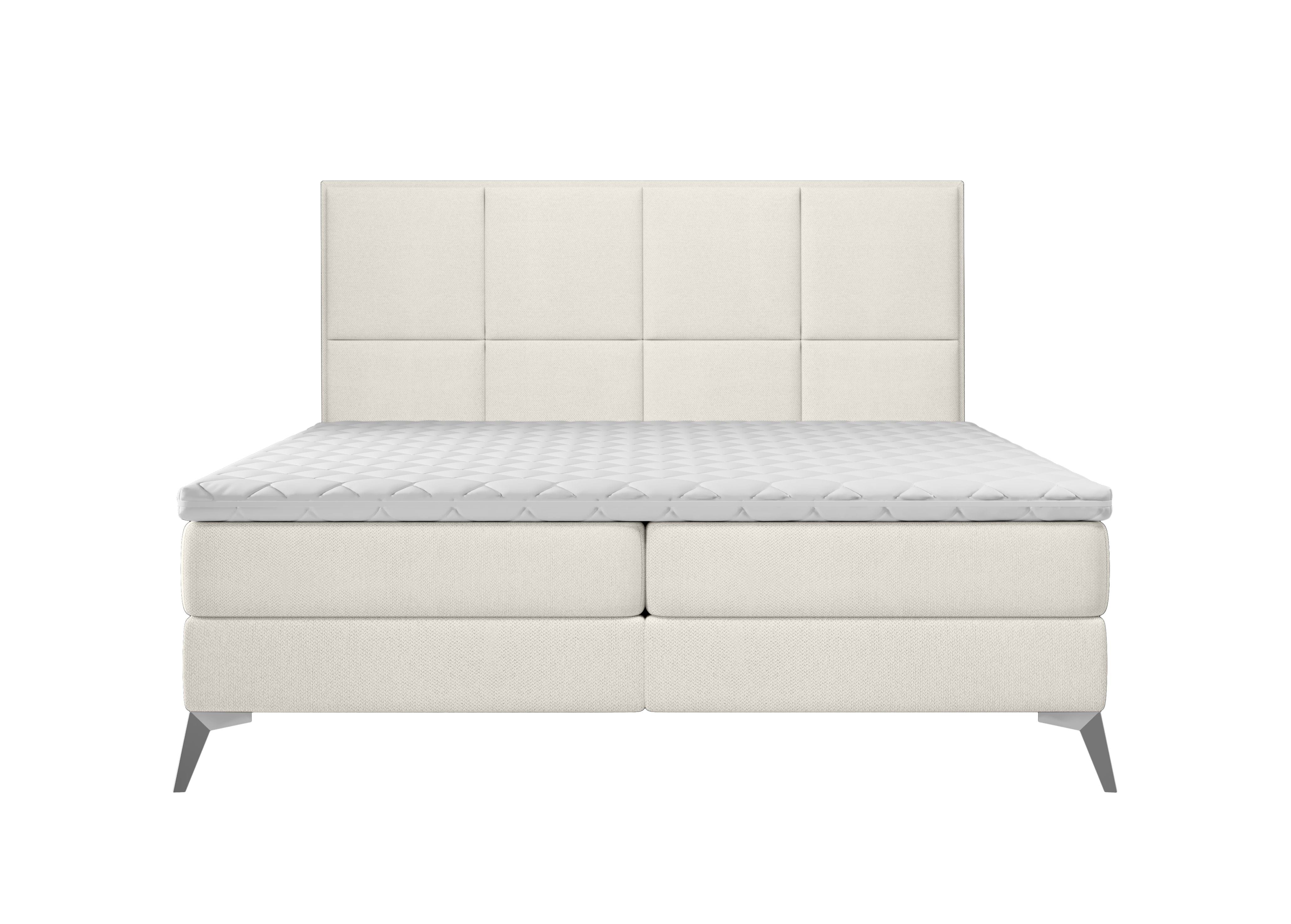 Pat rabatabil cu lada de depozitare, tapitat cu stofa, Cube Boxspring Ecru (2)