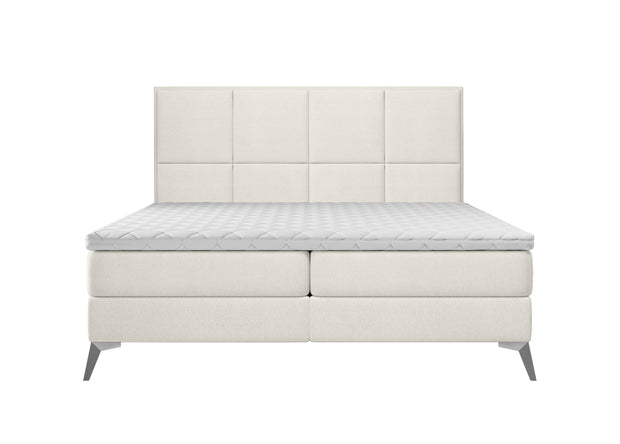 Pat rabatabil cu lada de depozitare, tapitat cu stofa, Cube Boxspring Ecru (2)