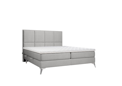 Pat rabatabil cu lada de depozitare, tapitat cu stofa, Cube Boxspring Gri