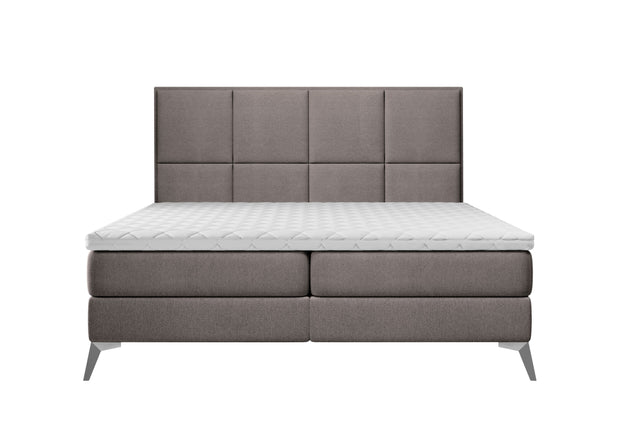 Pat rabatabil cu lada de depozitare, tapitat cu stofa, Cube Boxspring Maro (2)