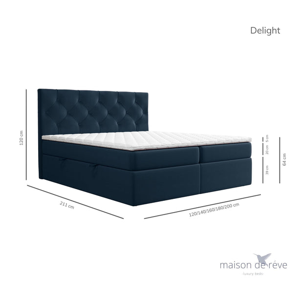 Pat rabatabil cu lada de depozitare, tapitat cu stofa, Delight Boxspring Velvet Bleumarin (4)