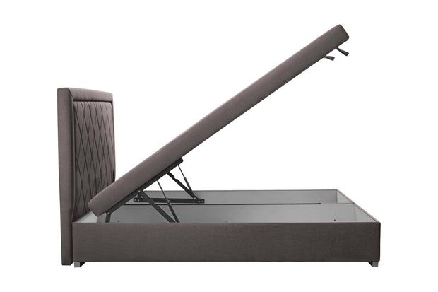 Pat rabatabil cu lada de depozitare, tapitat cu stofa, Etna Maro (3)