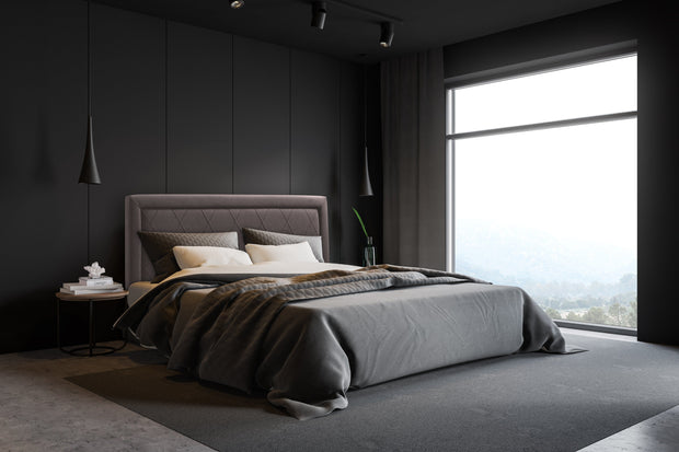 Pat rabatabil cu lada de depozitare, tapitat cu stofa, Etna Maro (5)