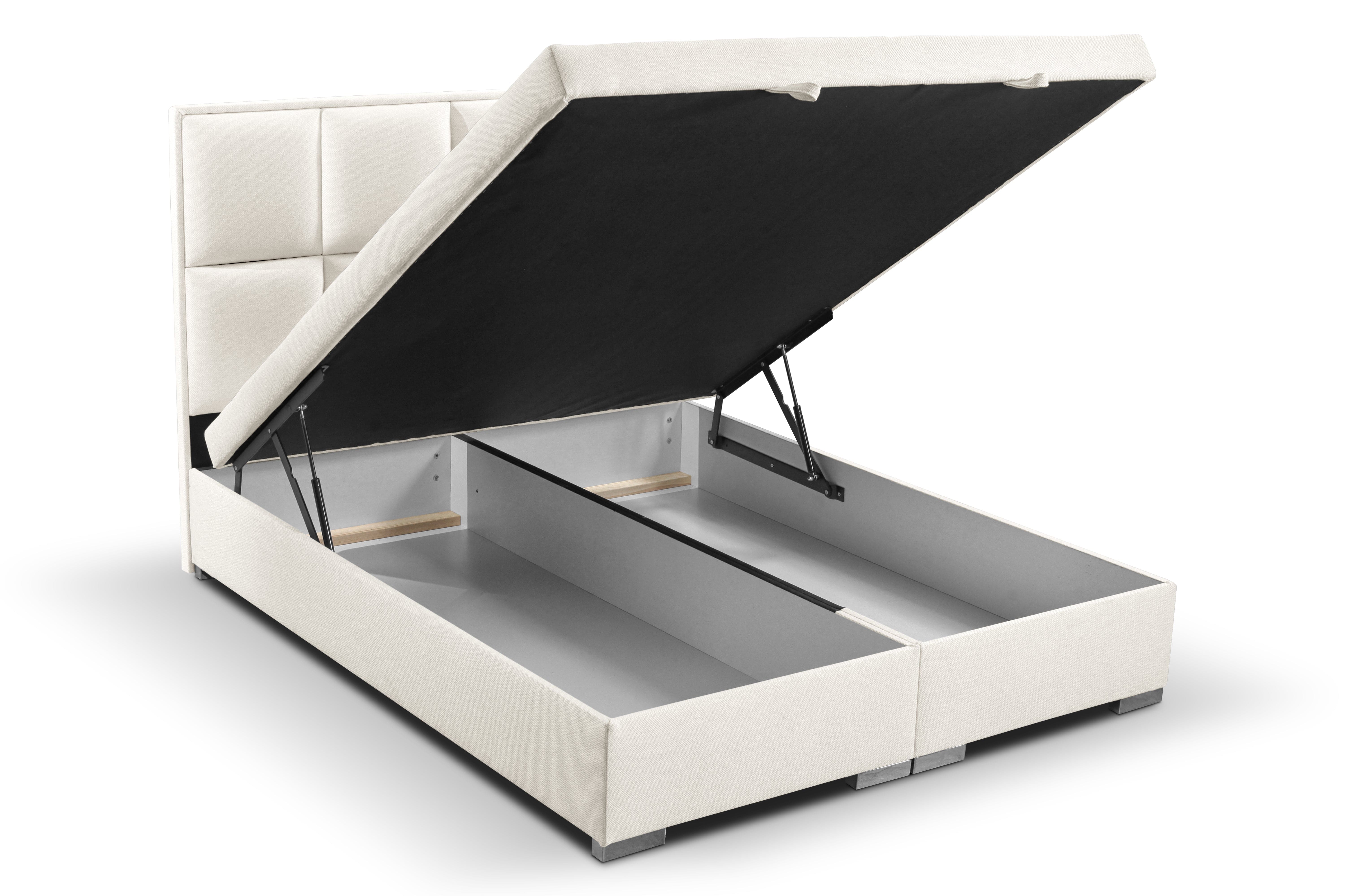 Pat rabatabil cu lada de depozitare, tapitat cu stofa, Fogo Ecru (4)