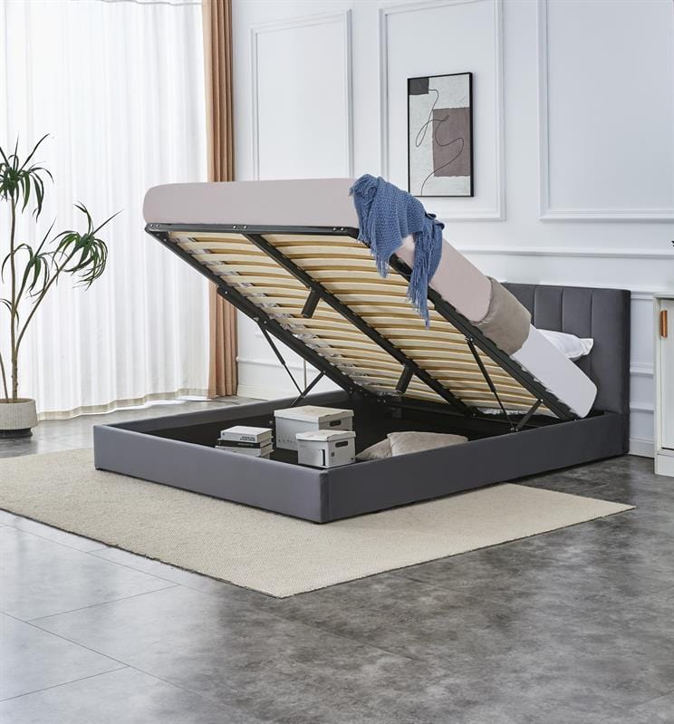 Halmar 200 x 160 cm Pat rabatabil cu lada de depozitare, tapitat cu stofa Katarinas Velvet Gri