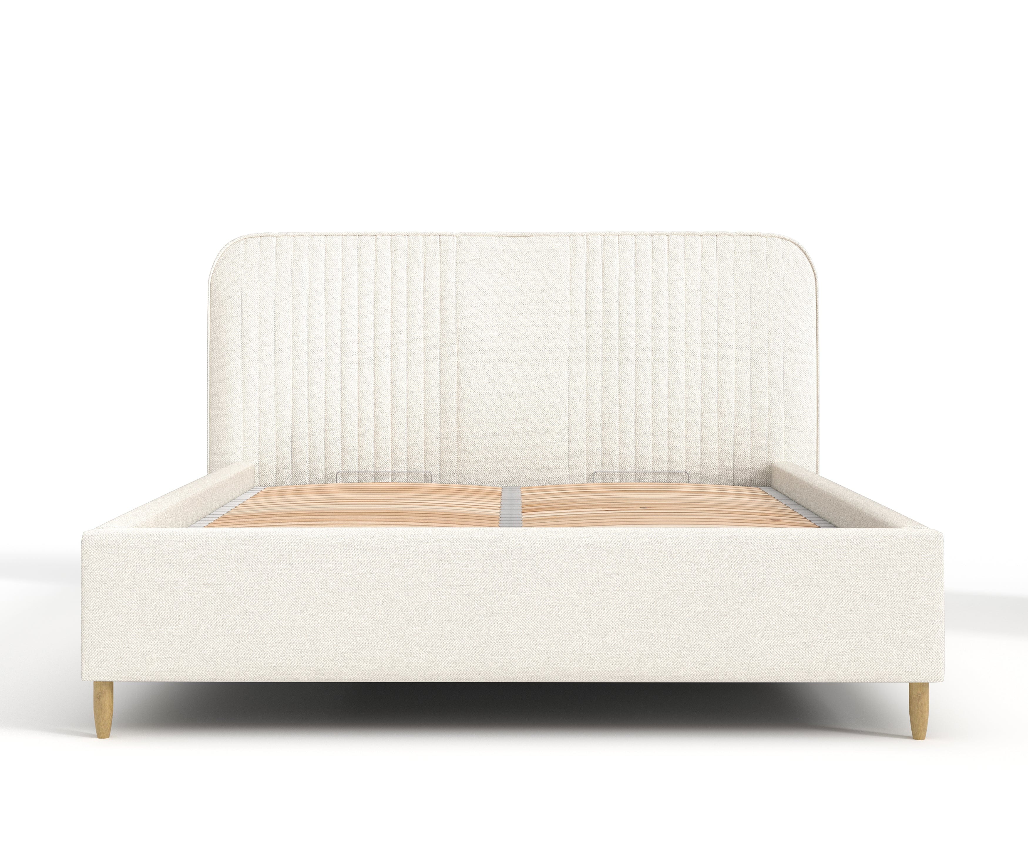 Pat rabatabil cu lada de depozitare, tapitat cu stofa, Livy Ecru (1)