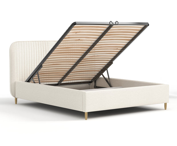 Pat rabatabil cu lada de depozitare, tapitat cu stofa, Livy Ecru (3)