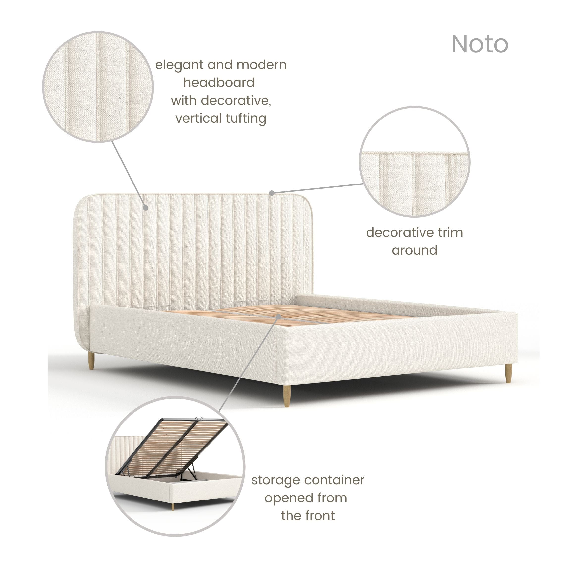 Pat rabatabil cu lada de depozitare, tapitat cu stofa, Livy Ecru (8)