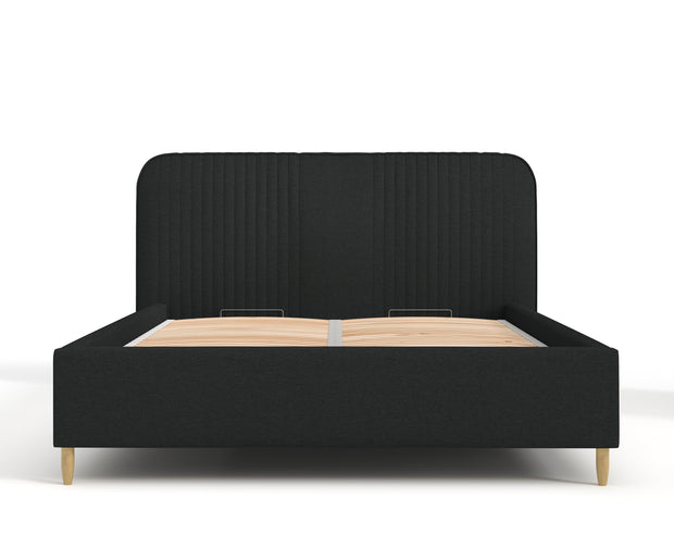 Pat rabatabil cu lada de depozitare, tapitat cu stofa, Livy Negru (1)