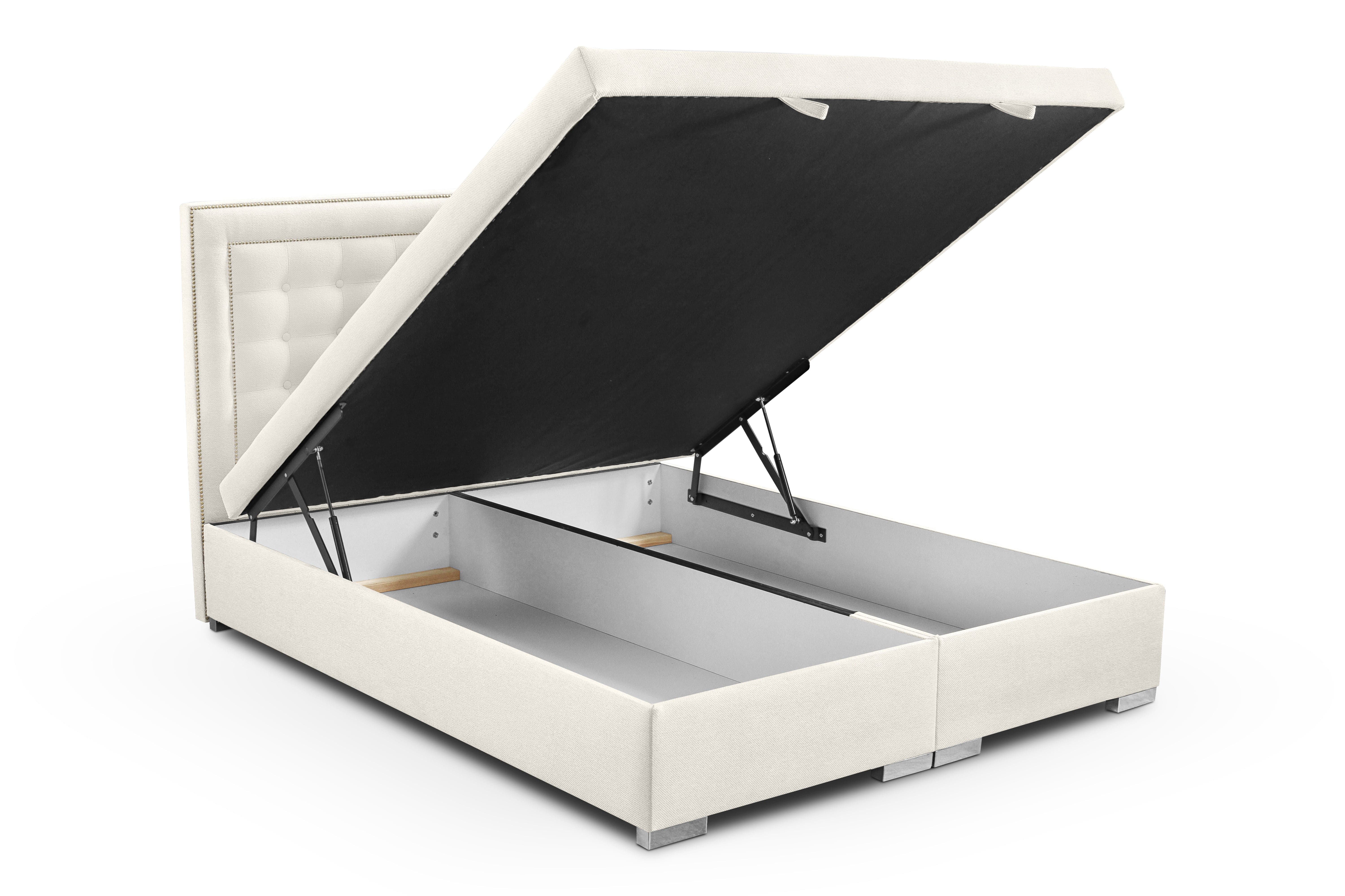 Johnsonstyle Pat rabatabil cu lada de depozitare, tapitat cu stofa, Loa Ecru