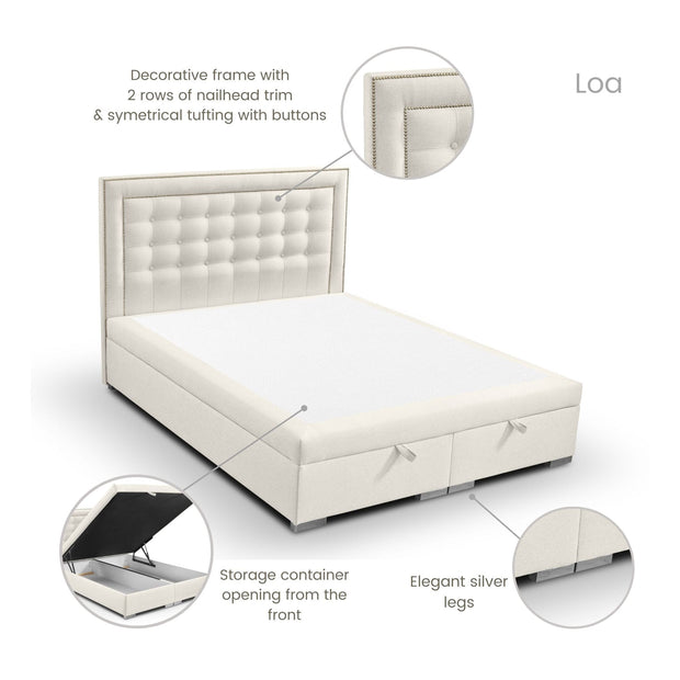 Johnsonstyle Pat rabatabil cu lada de depozitare, tapitat cu stofa, Loa Ecru