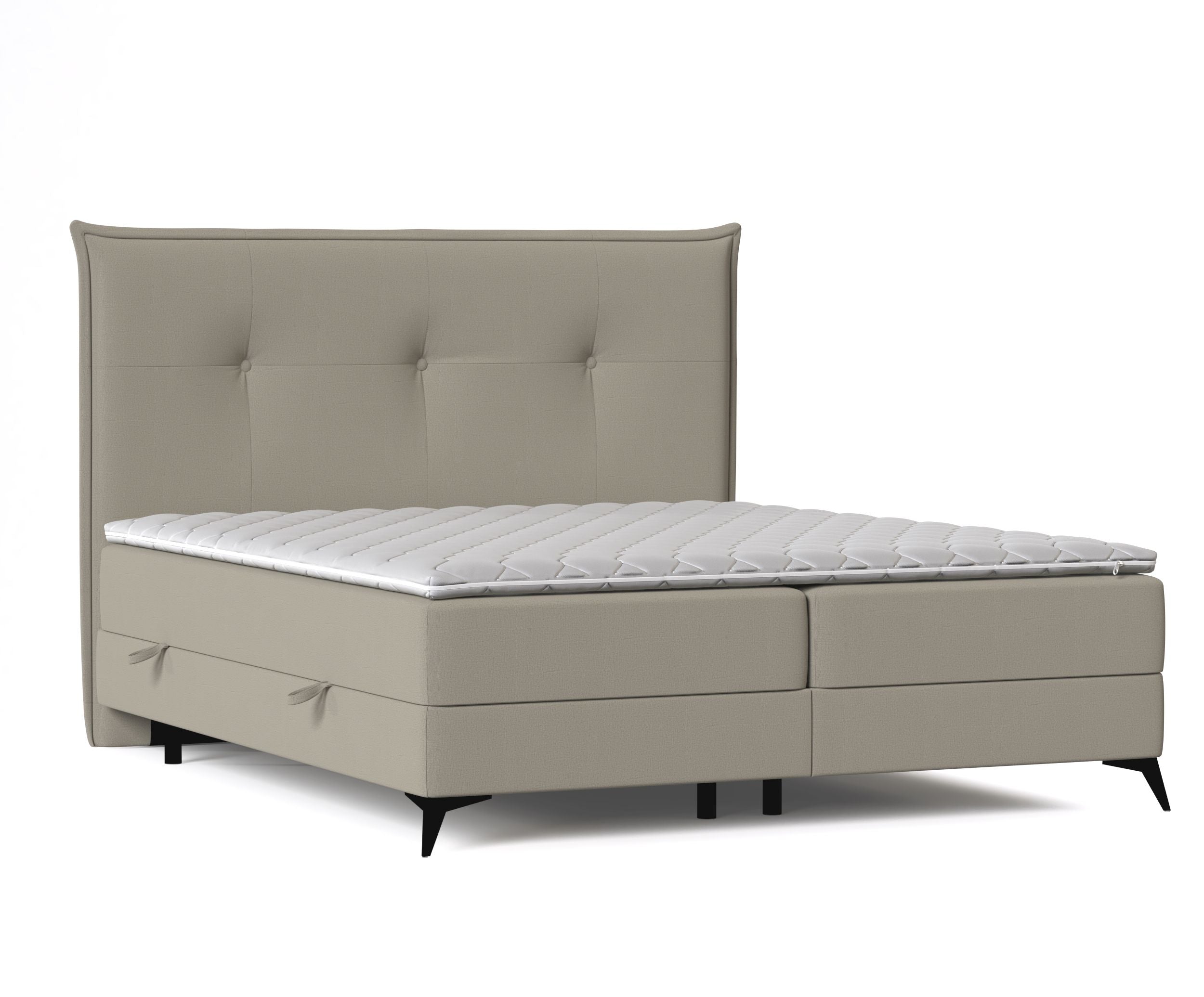 Pat rabatabil cu lada de depozitare, tapitat cu stofa, Menzzo Boxspring Bej