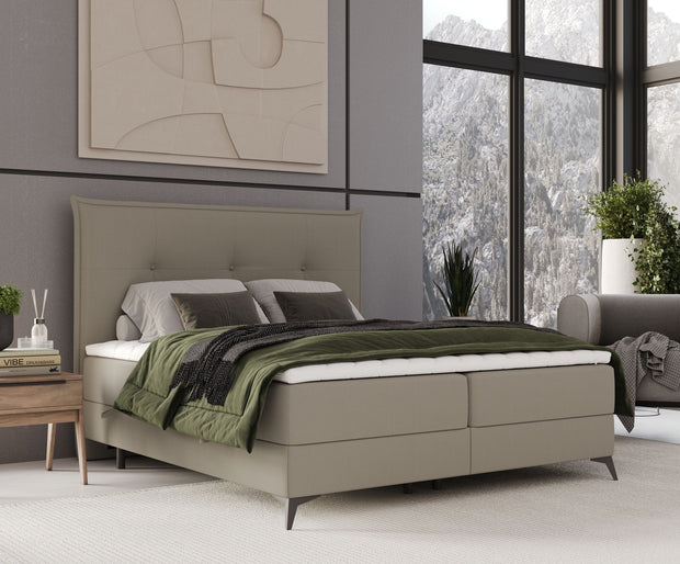 Pat rabatabil cu lada de depozitare, tapitat cu stofa, Menzzo Boxspring Bej (1)