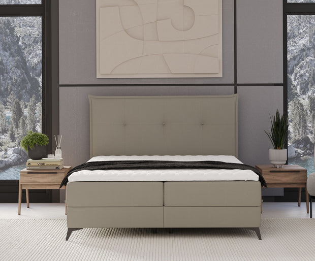 Pat rabatabil cu lada de depozitare, tapitat cu stofa, Menzzo Boxspring Bej (3)