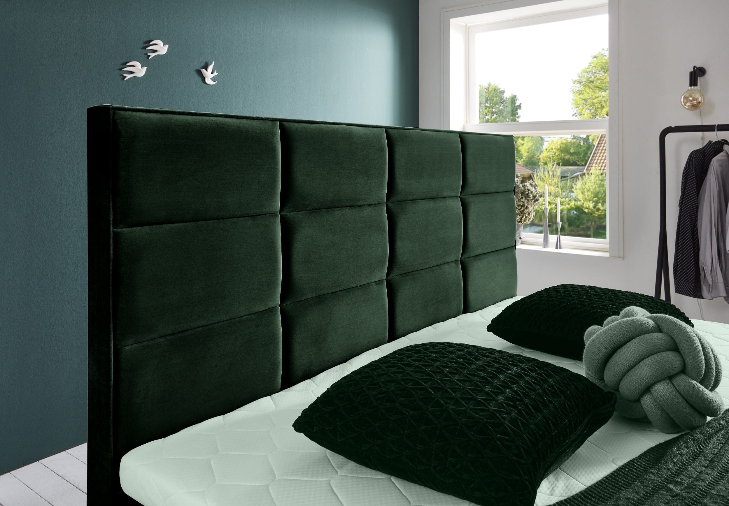 Pat rabatabil cu lada de depozitare, tapitat cu stofa, Meran Boxspring Velvet Verde Inchis (3)