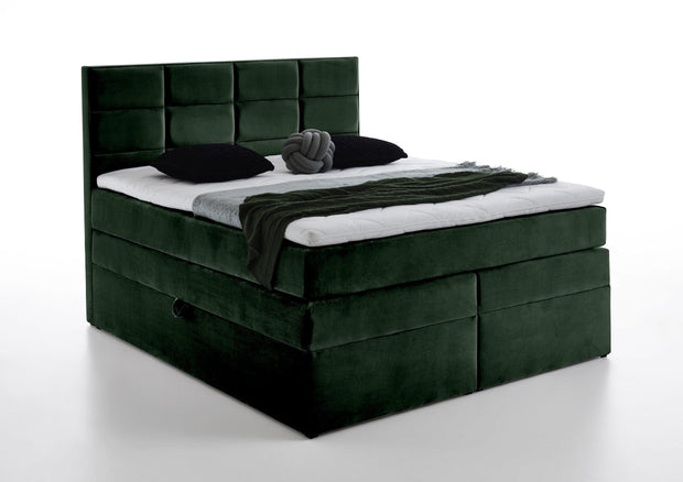 Pat rabatabil cu lada de depozitare, tapitat cu stofa, Meran Boxspring Velvet Verde Inchis (4)