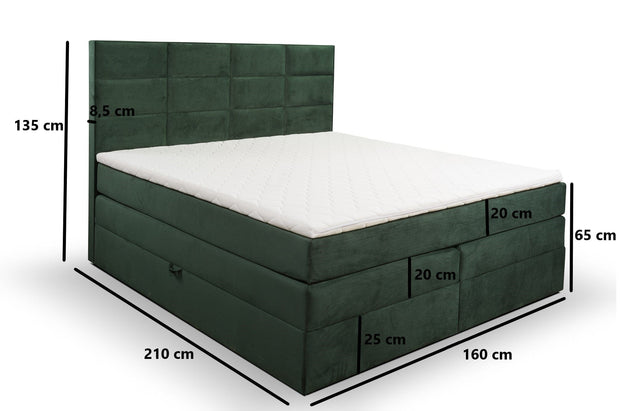 Pat rabatabil cu lada de depozitare, tapitat cu stofa, Meran Boxspring Velvet Verde Inchis (8)
