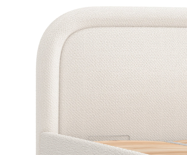 Pat rabatabil cu lada de depozitare, tapitat cu stofa, Mija Bej Deschis (3)