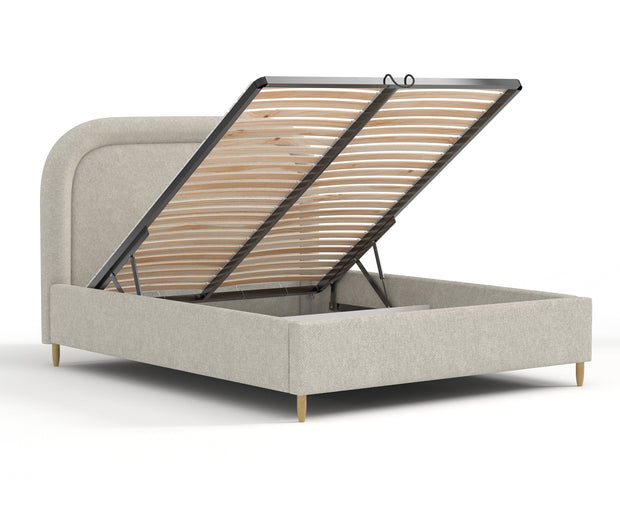 Pat rabatabil cu lada de depozitare, tapitat cu stofa, Mija Grej (1)