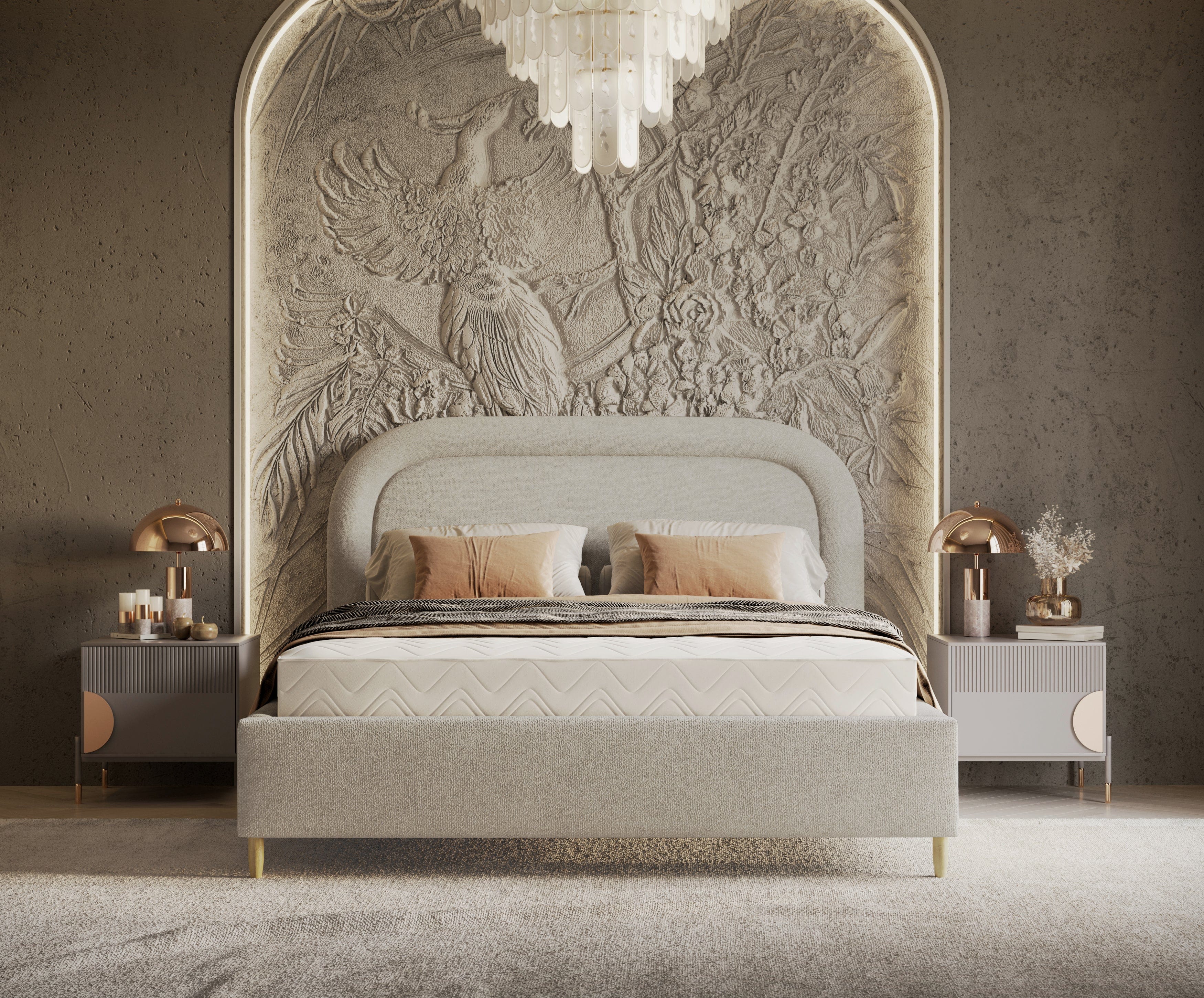 Johnsonstyle Pat rabatabil cu lada de depozitare, tapitat cu stofa, Mija Grej