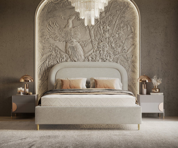 Johnsonstyle Pat rabatabil cu lada de depozitare, tapitat cu stofa, Mija Grej