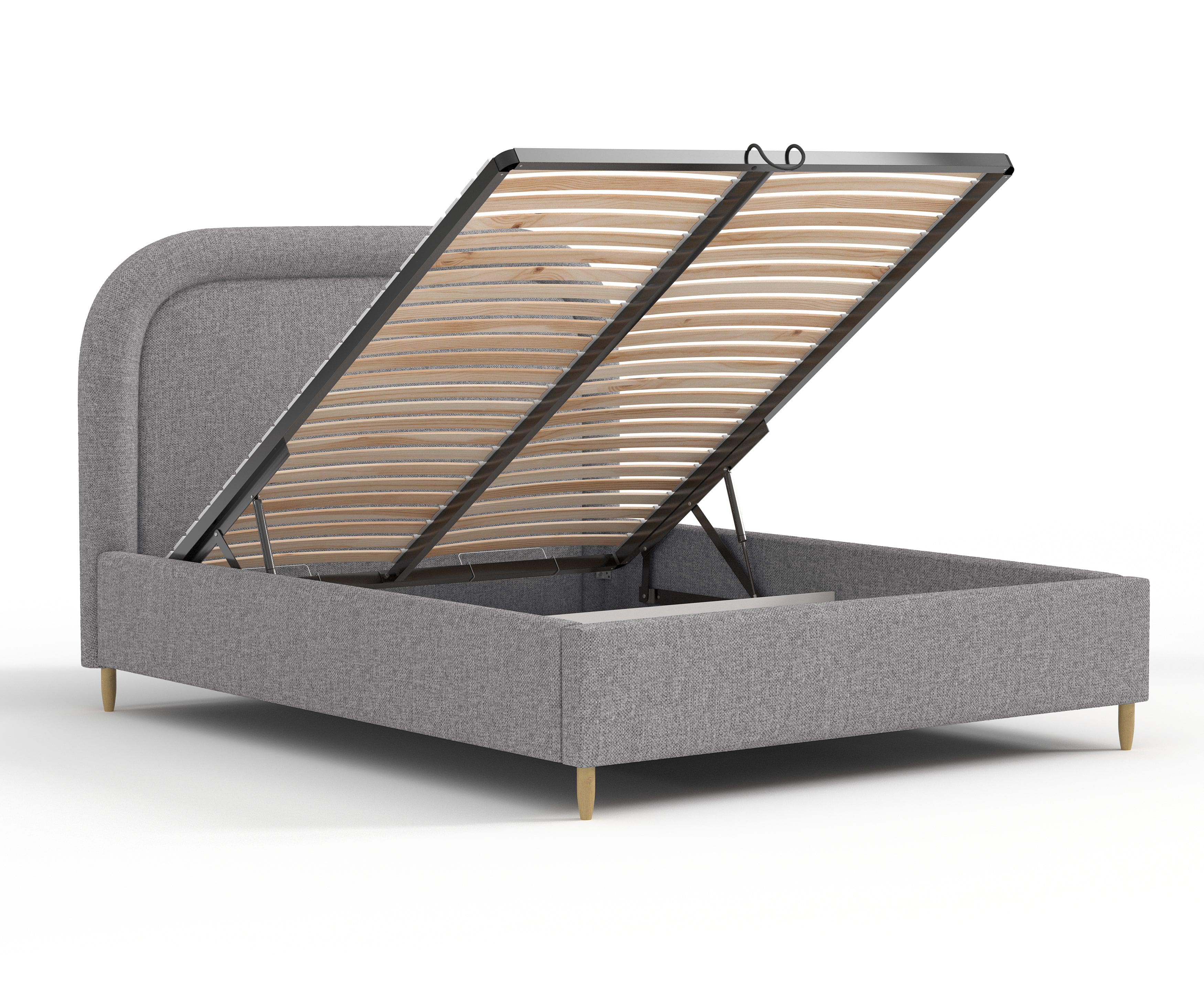 Pat rabatabil cu lada de depozitare, tapitat cu stofa, Mija Gri Inchis (1)