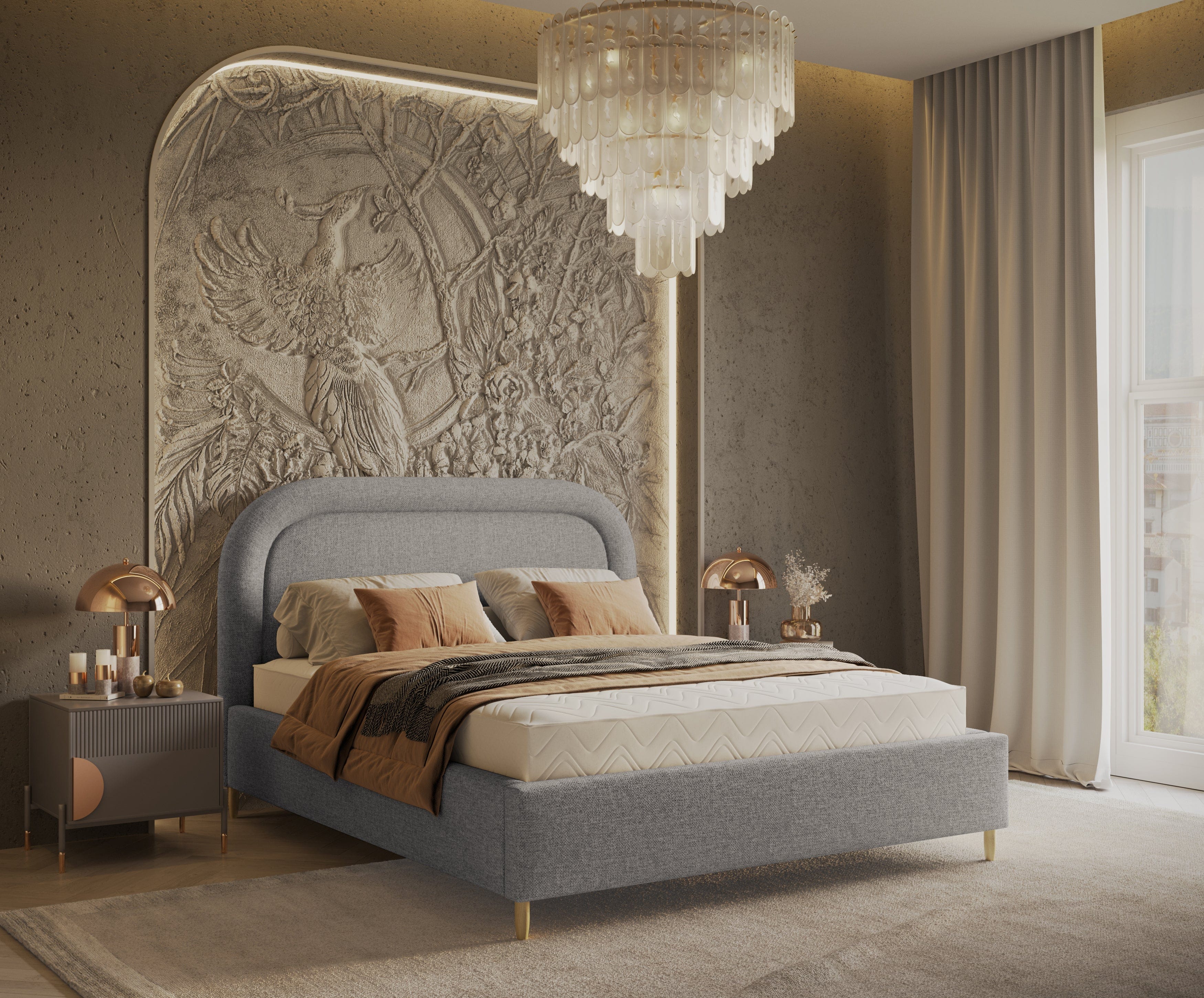 Pat rabatabil cu lada de depozitare, tapitat cu stofa, Mija Gri Inchis (4)