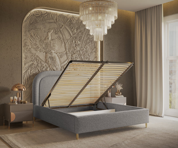 Pat rabatabil cu lada de depozitare, tapitat cu stofa, Mija Gri Inchis (5)