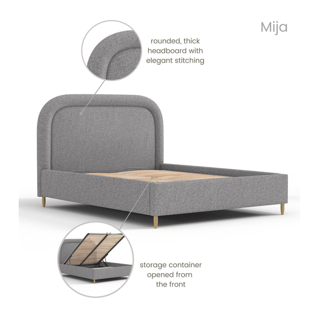Johnsonstyle Pat rabatabil cu lada de depozitare, tapitat cu stofa, Mija Gri Inchis