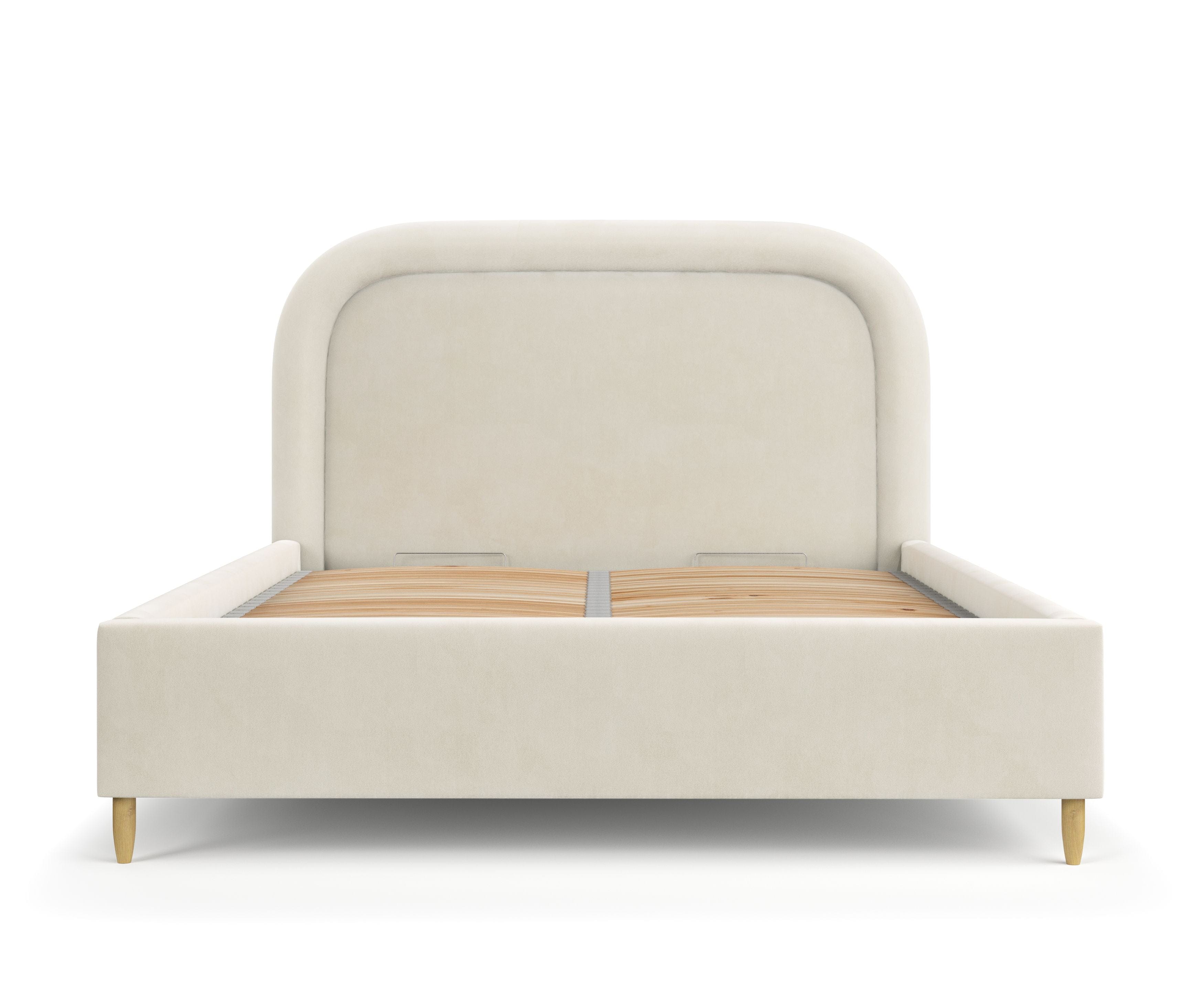 Pat rabatabil cu lada de depozitare, tapitat cu stofa, Mija Velvet Bej Deschis (2)