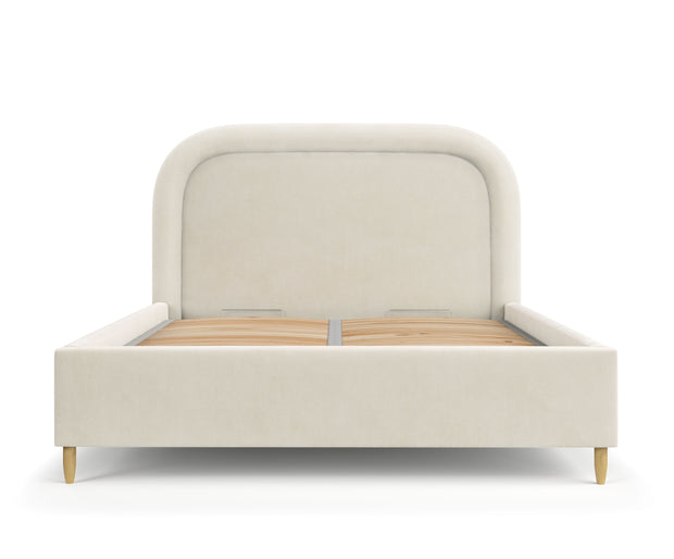 Pat rabatabil cu lada de depozitare, tapitat cu stofa, Mija Velvet Bej Deschis (2)