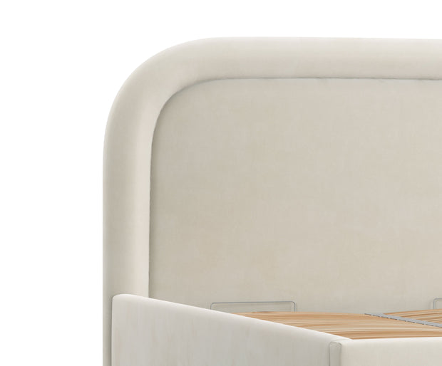 Pat rabatabil cu lada de depozitare, tapitat cu stofa, Mija Velvet Bej Deschis (3)