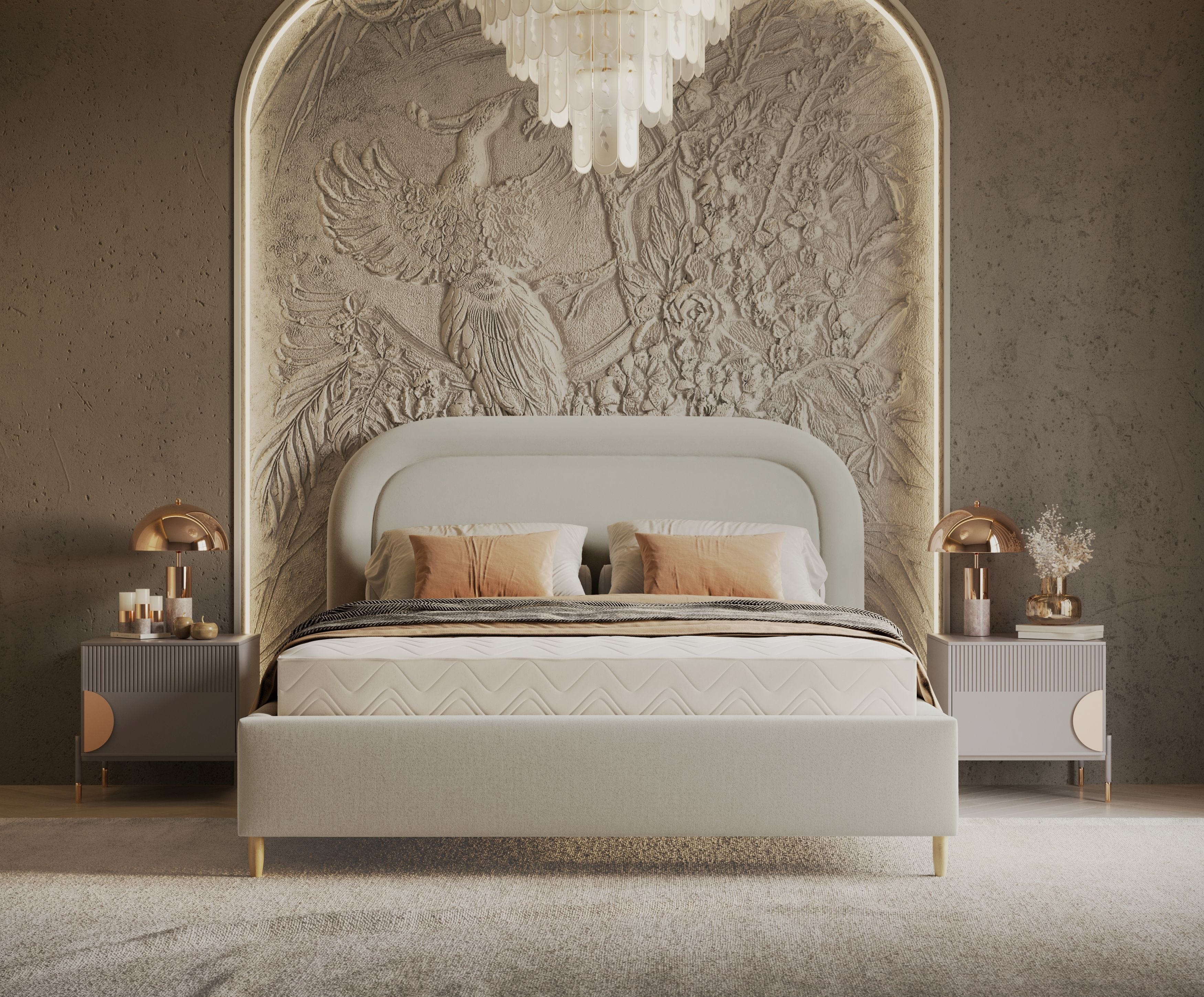 Pat rabatabil cu lada de depozitare, tapitat cu stofa, Mija Velvet Bej Deschis (5)