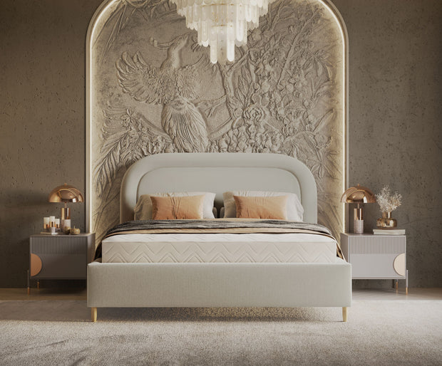 Pat rabatabil cu lada de depozitare, tapitat cu stofa, Mija Velvet Bej Deschis (5)