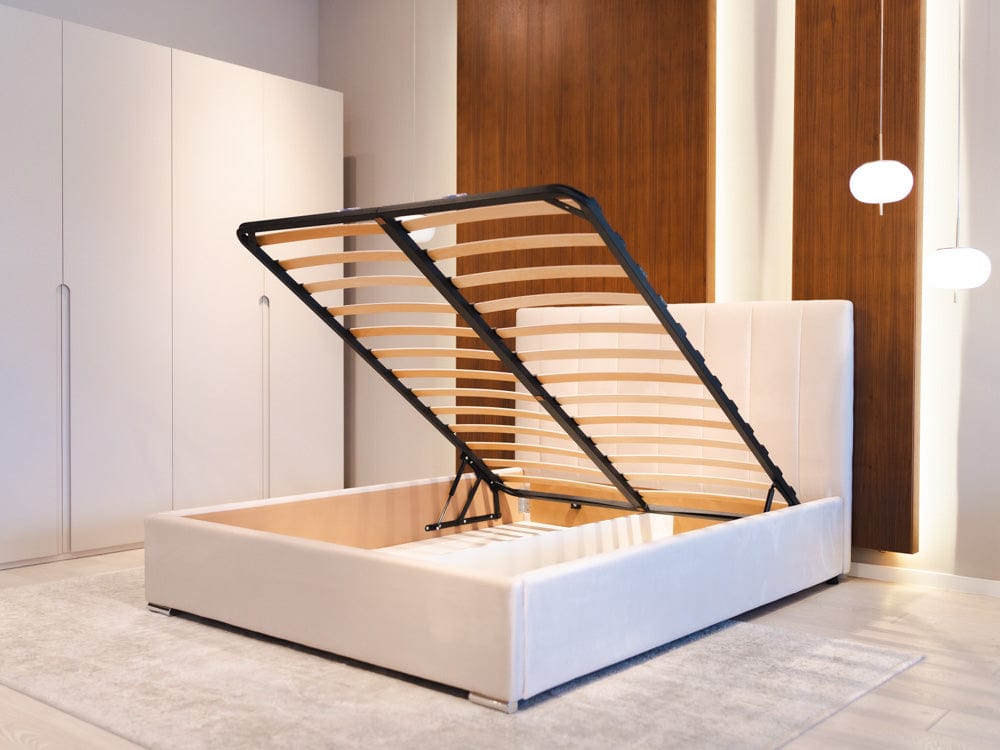 Pat rabatabil cu lada de depozitare, tapitat cu stofa, Sonata (1)