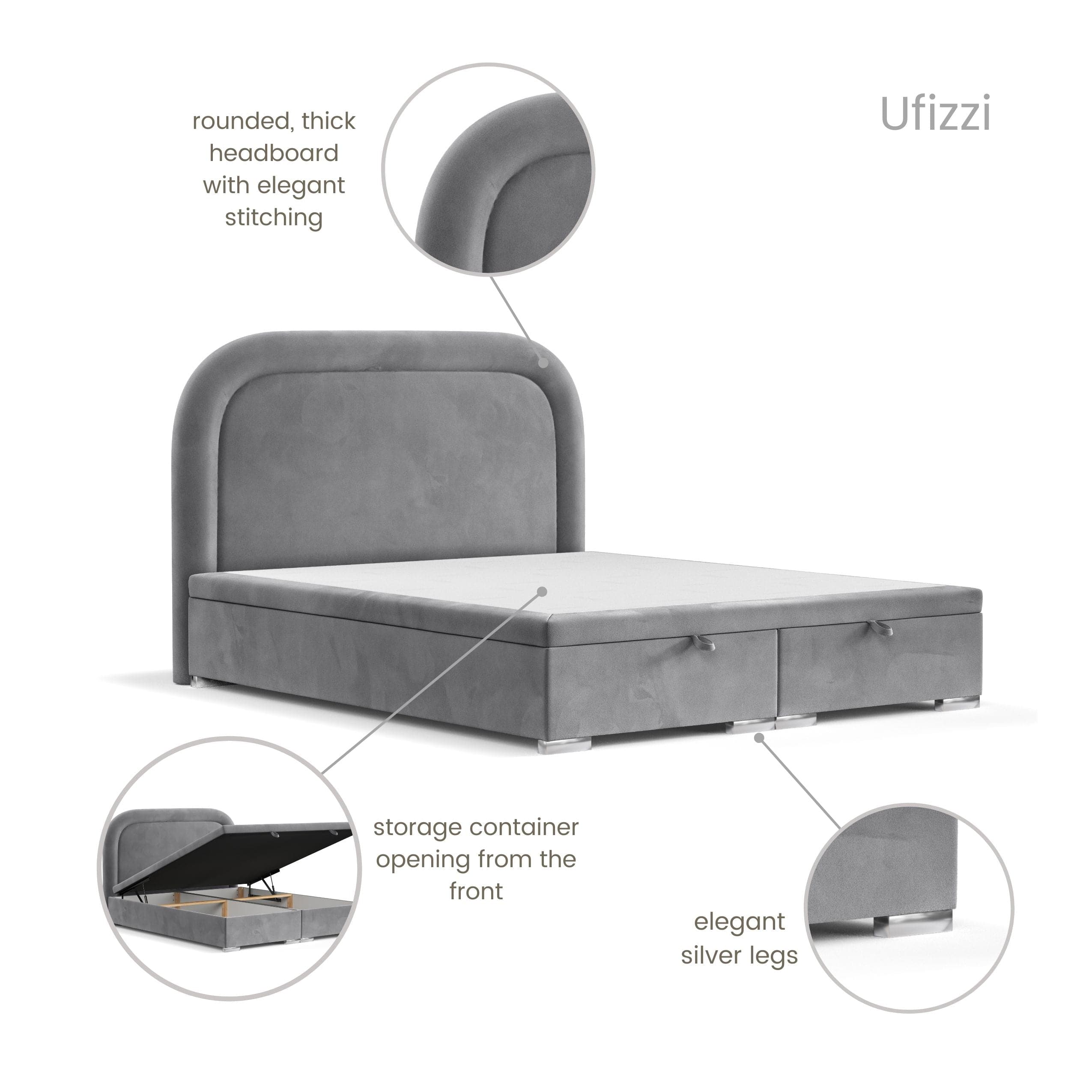 Pat rabatabil cu lada de depozitare, tapitat cu stofa, Uffizi Gri (5)