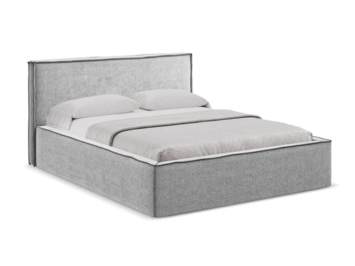 Makamii 200 x 140 cm Pat rabatabil cu lada depozitare, tapitat cu stofa, Anani C5 Gri Deschis