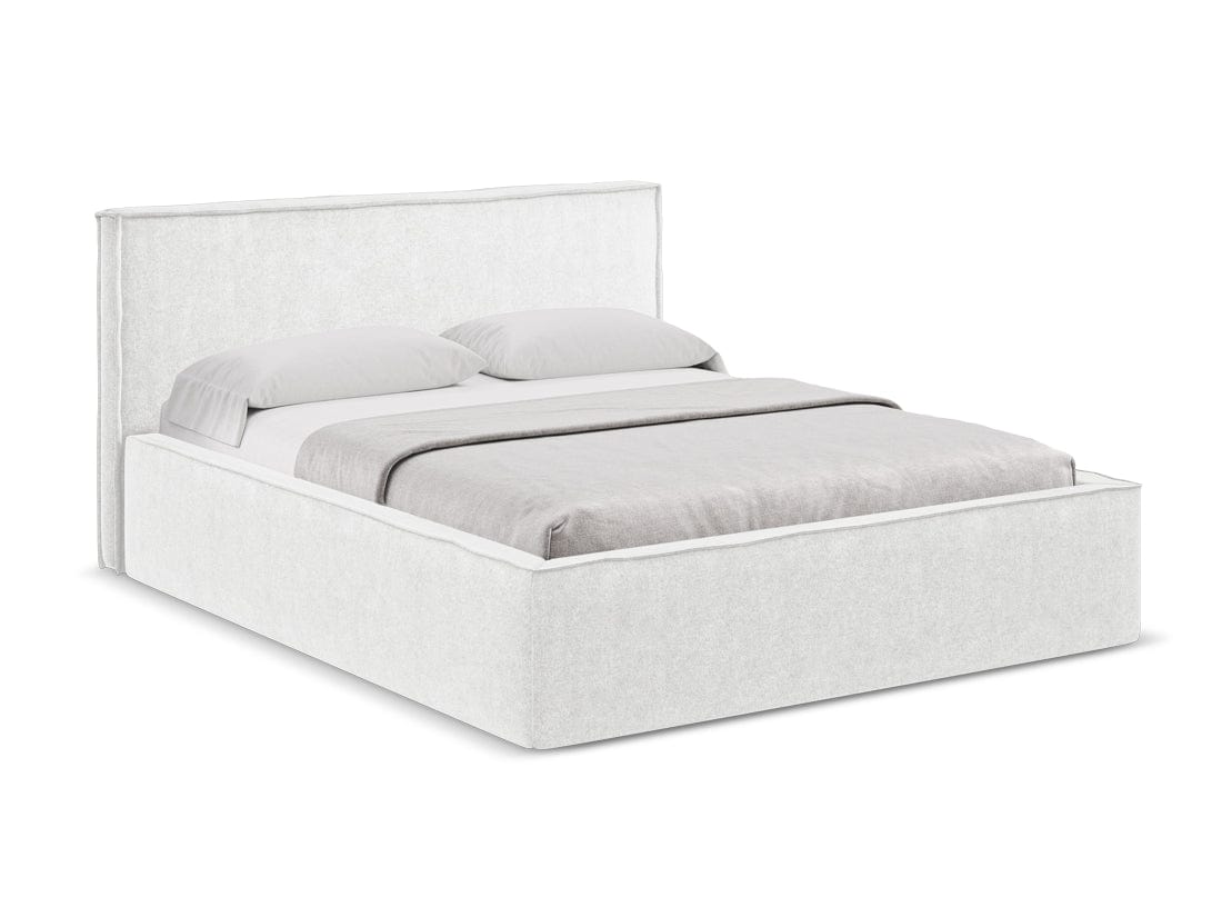 Makamii 200 x 140 cm Pat rabatabil cu lada depozitare, tapitat cu stofa boucle, Anani C1 Alb