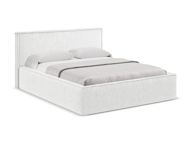 Makamii 200 x 140 cm Pat rabatabil cu lada depozitare, tapitat cu stofa boucle, Anani C1 Alb